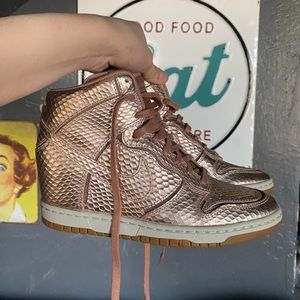 Women’s ‼️RARE‼️ Rose gold crocodile Nike dunk sky high wedges / high tops